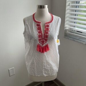 Embroidered White and Red Women's Top